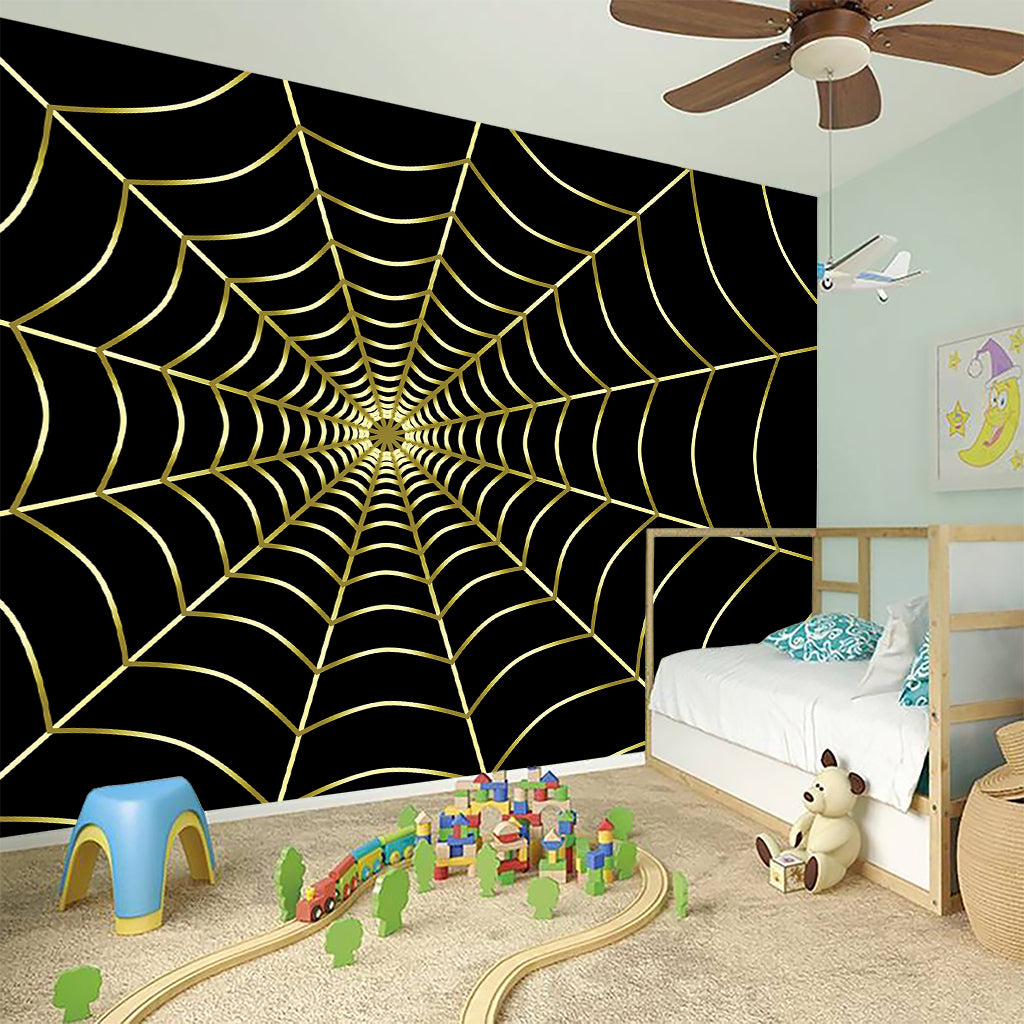 Yellow Cobweb Print Wall Sticker