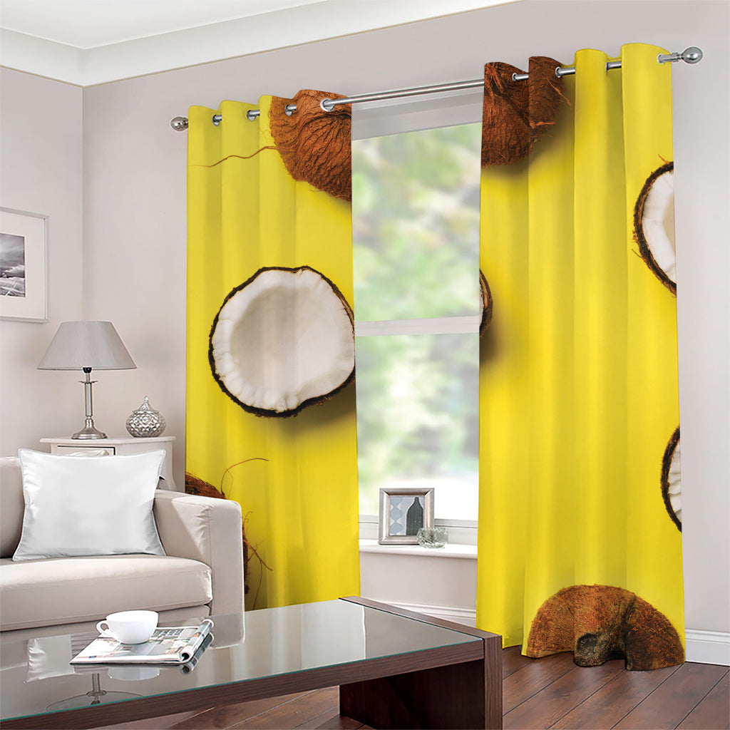 Yellow Coconut Pattern Print Grommet Curtains