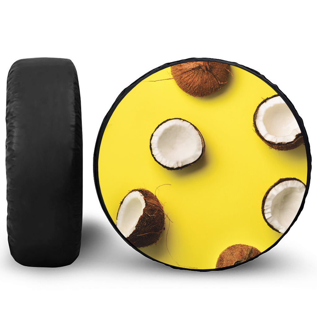 Yellow Coconut Pattern Print Leather Spare Tire Cover