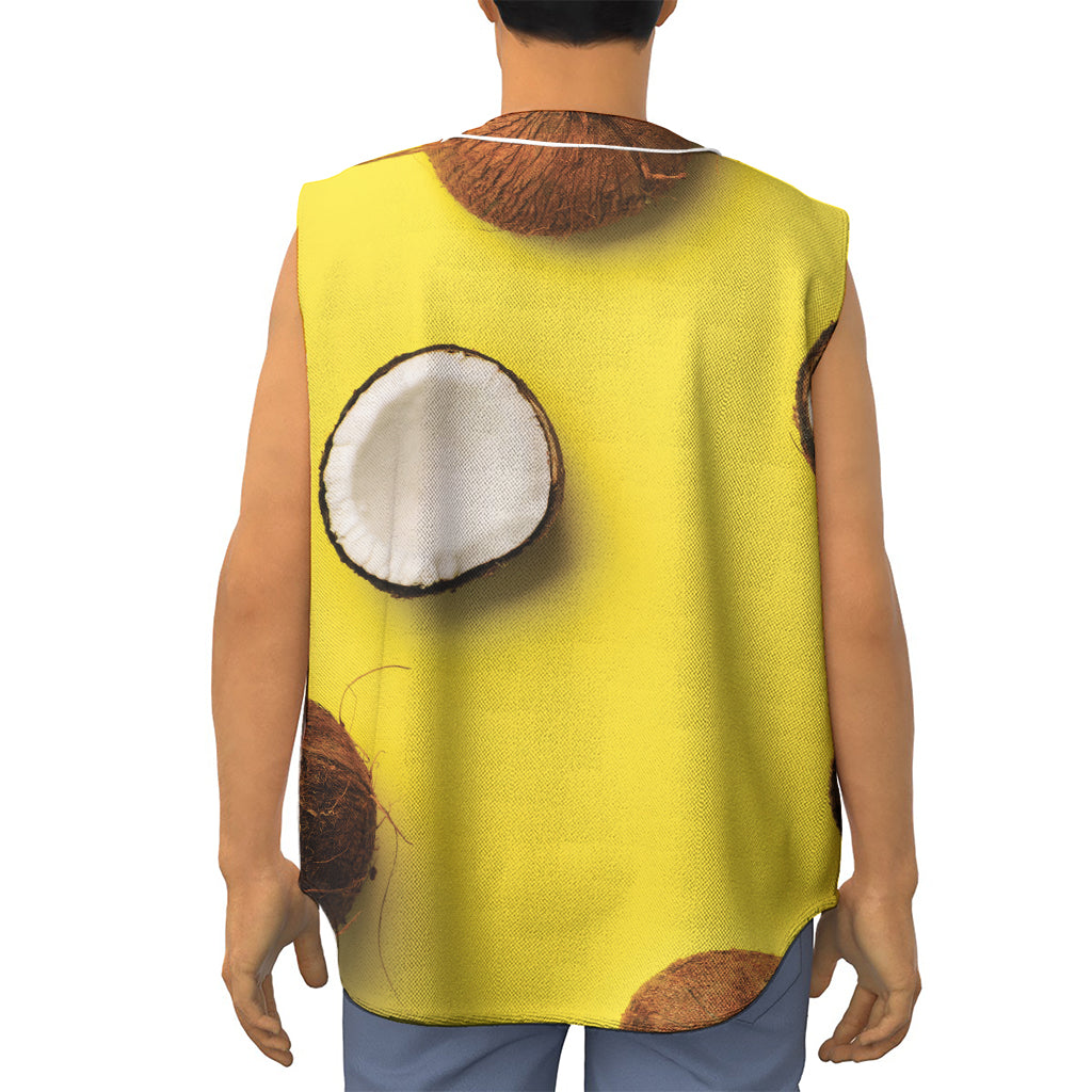 Yellow Coconut Pattern Print Sleeveless Baseball Jersey
