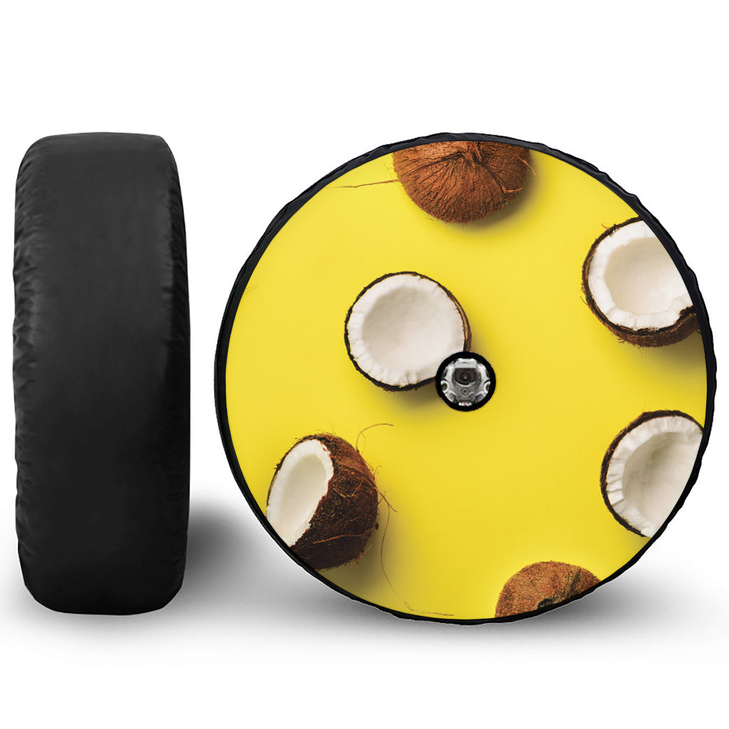 Yellow Coconut Pattern Print Tire Cover With Camera Hole