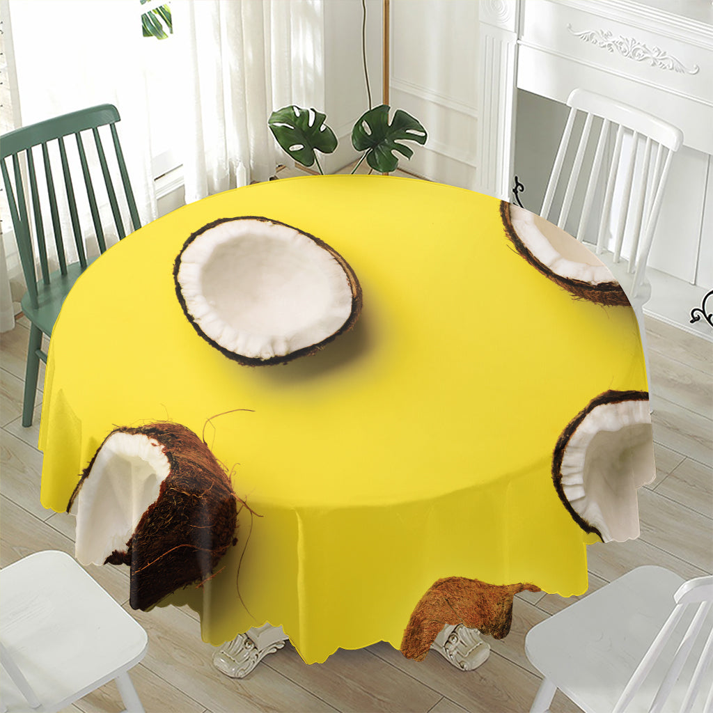 Yellow Coconut Pattern Print Waterproof Round Tablecloth