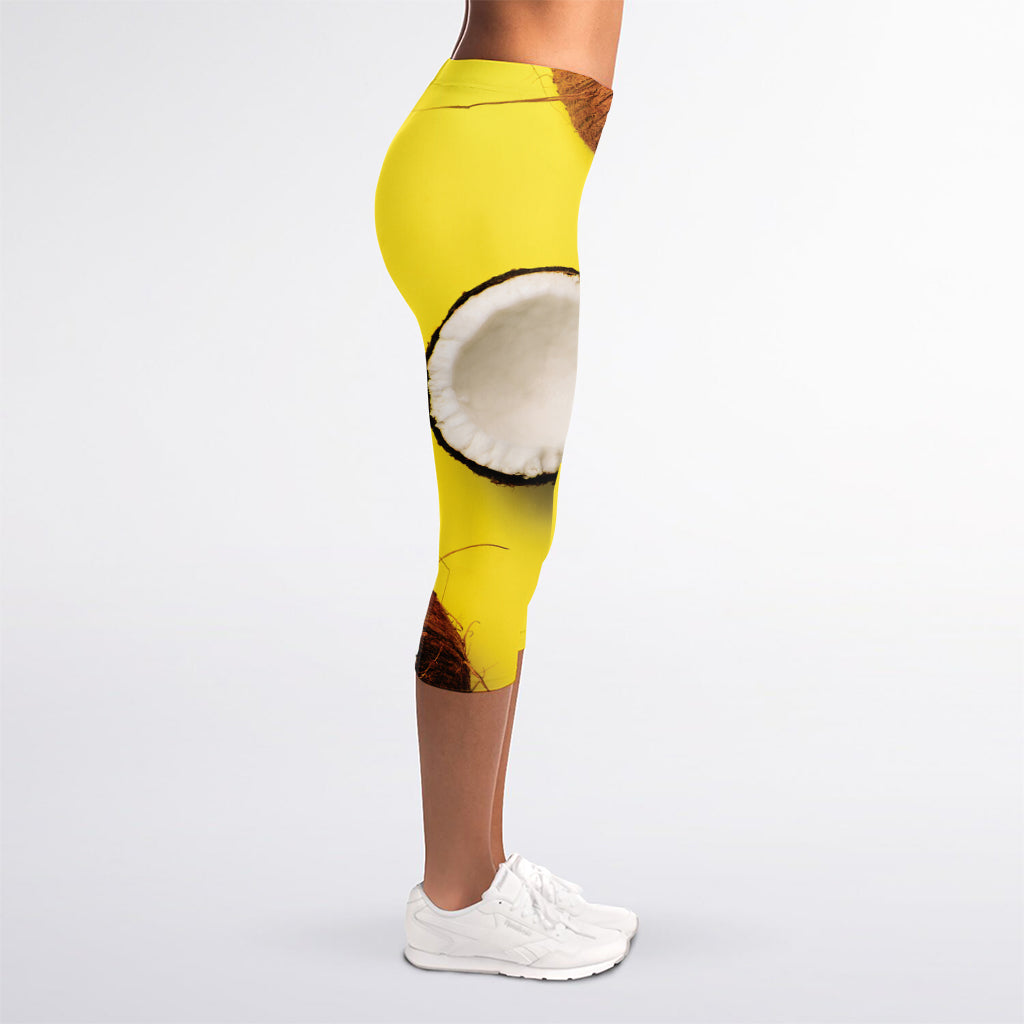 Yellow Coconut Pattern Print Women's Capri Leggings