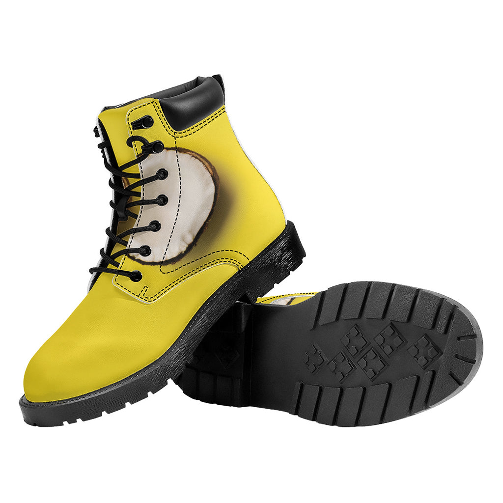 Yellow Coconut Pattern Print Work Boots