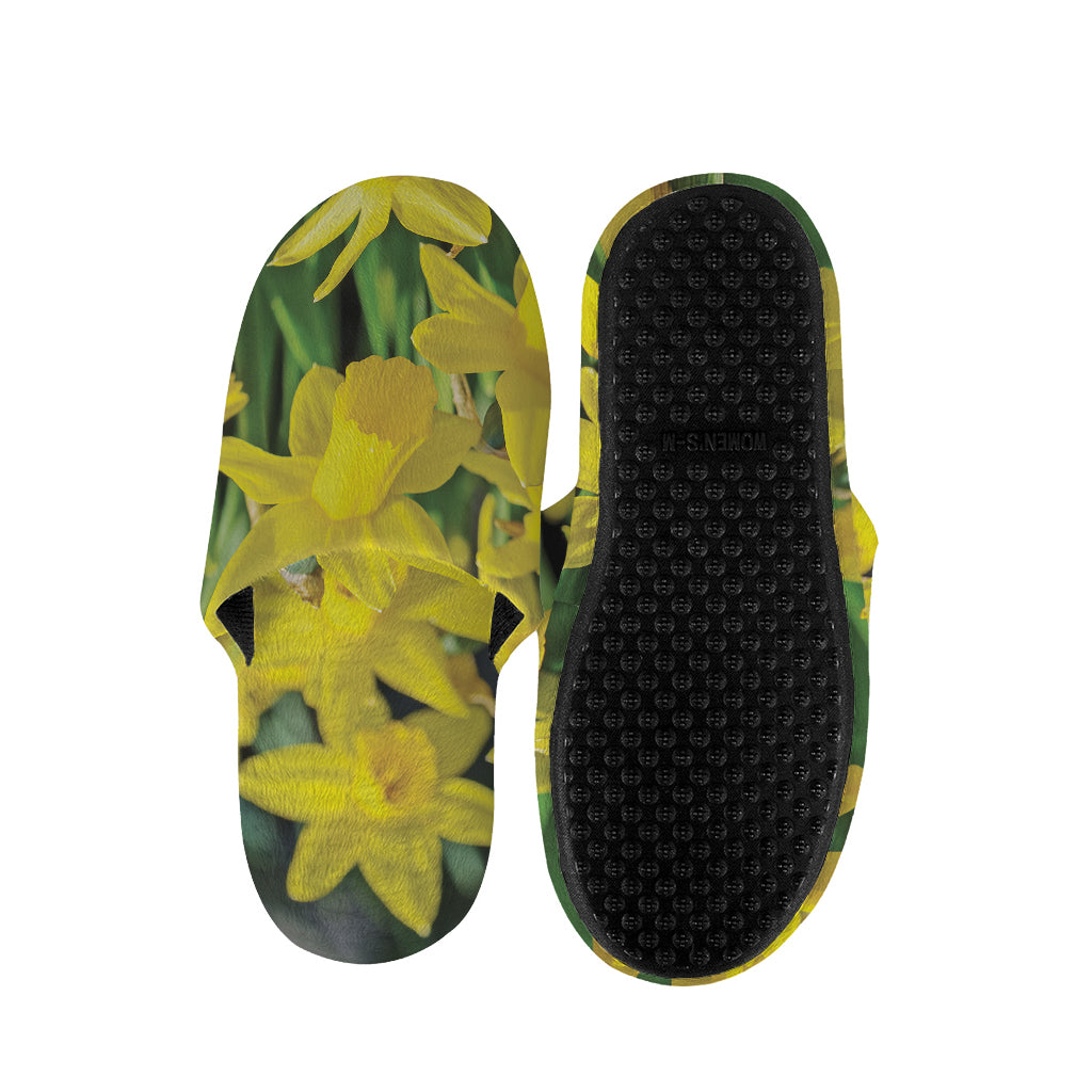 Yellow Daffodil Flower Print Slippers