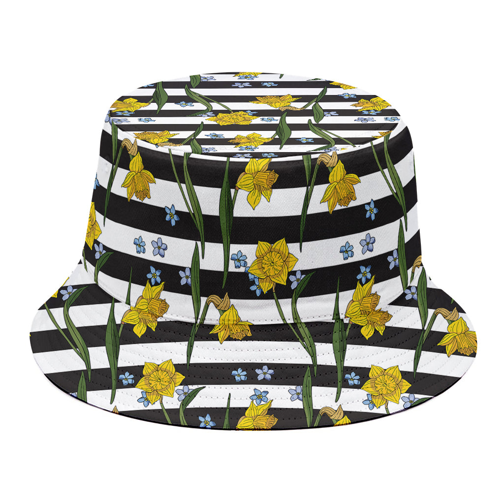 Yellow Daffodil Striped Pattern Print Bucket Hat