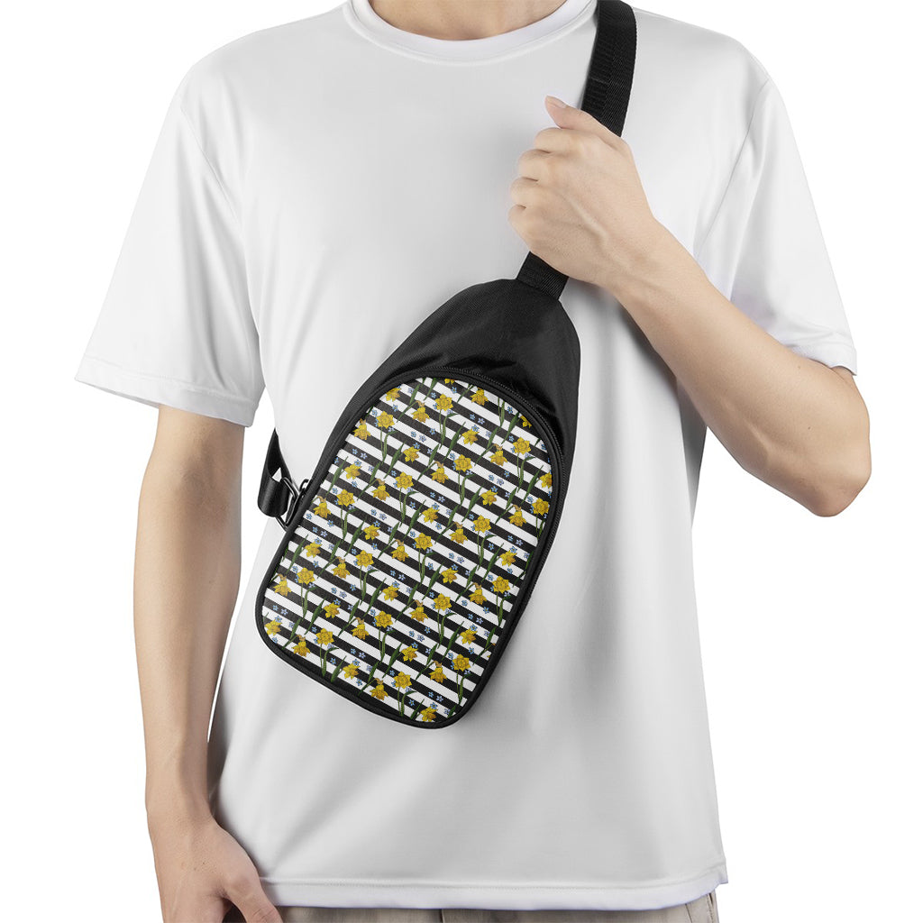 Yellow Daffodil Striped Pattern Print Chest Bag