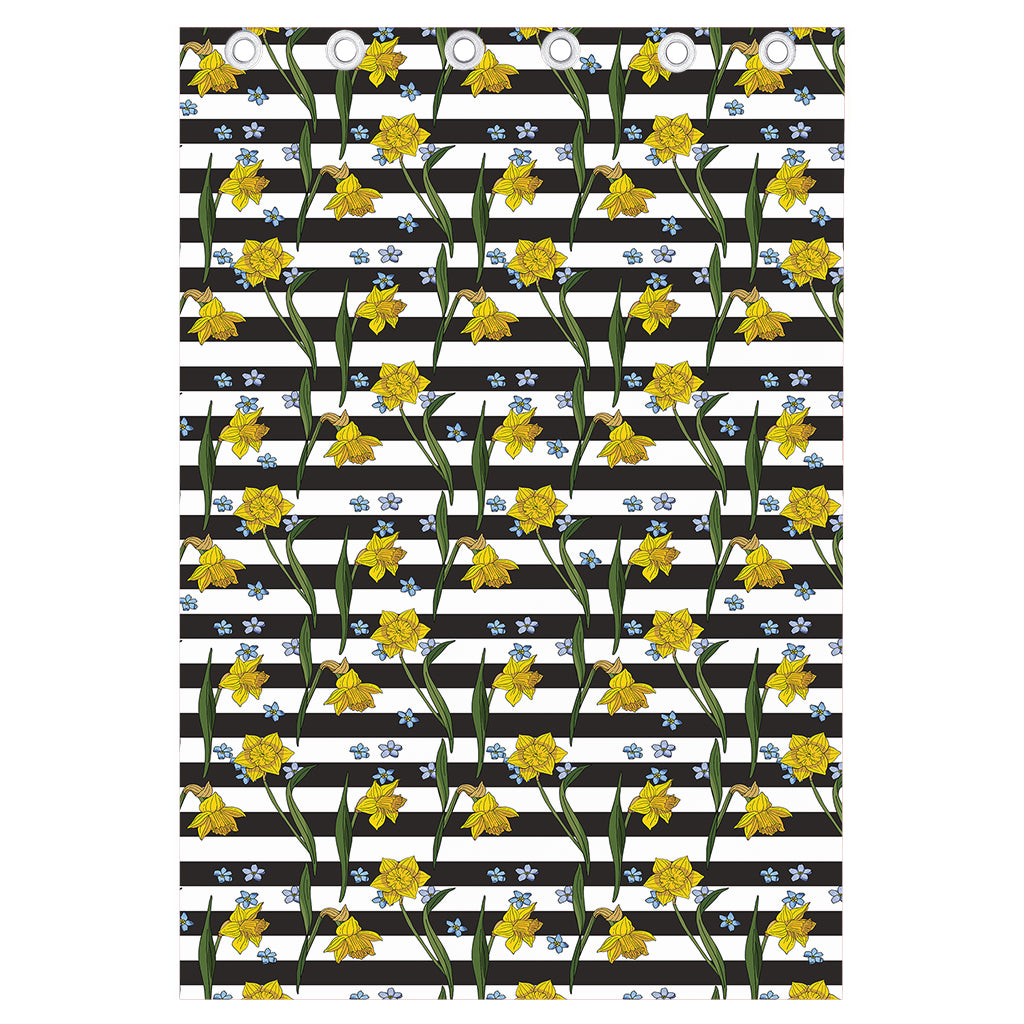 Yellow Daffodil Striped Pattern Print Curtain