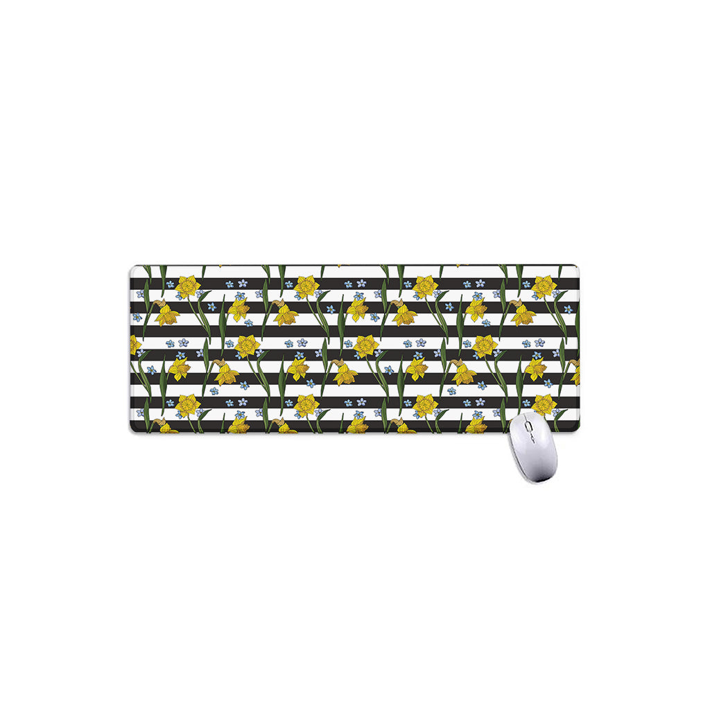 Yellow Daffodil Striped Pattern Print Extended Mouse Pad