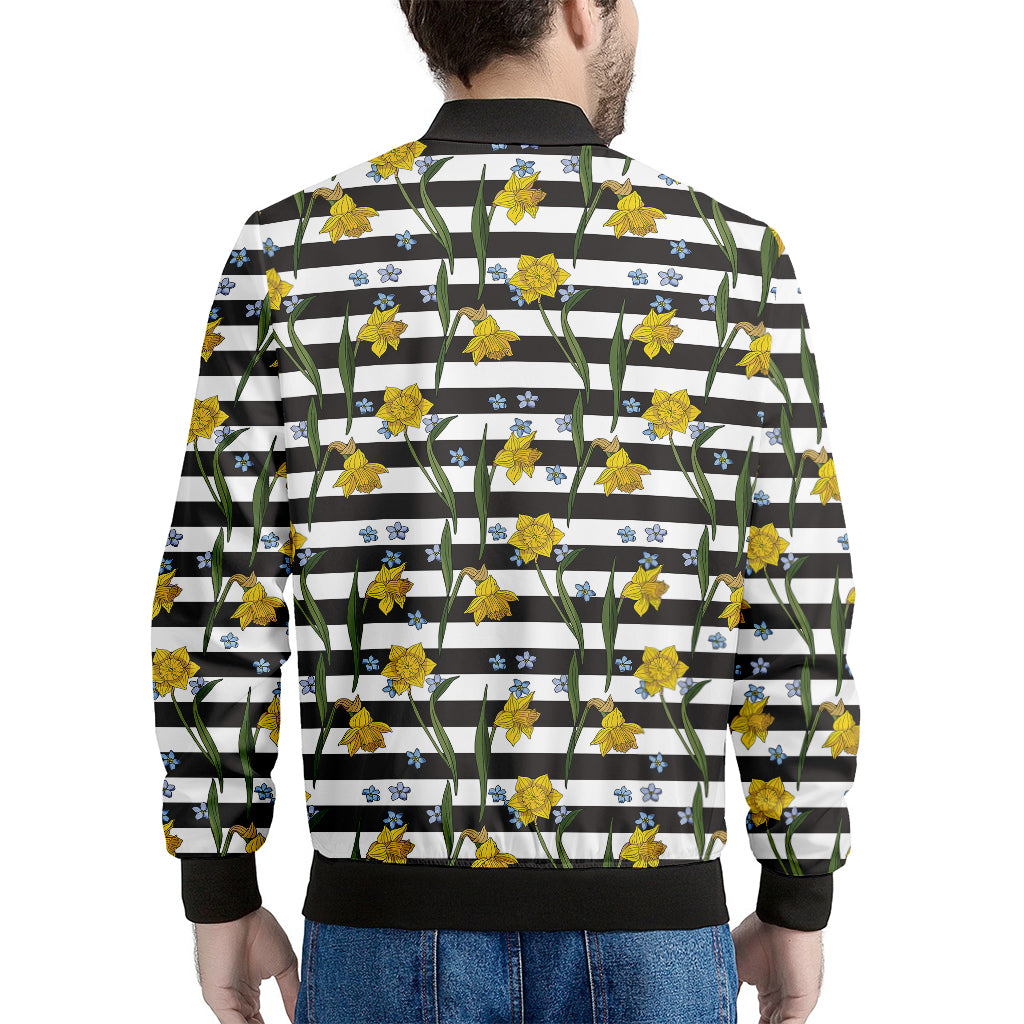Yellow Daffodil Striped Pattern Print Men's Bomber Jacket