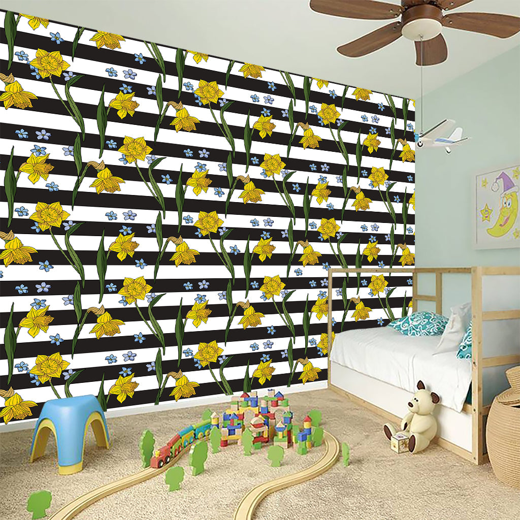 Yellow Daffodil Striped Pattern Print Wall Sticker