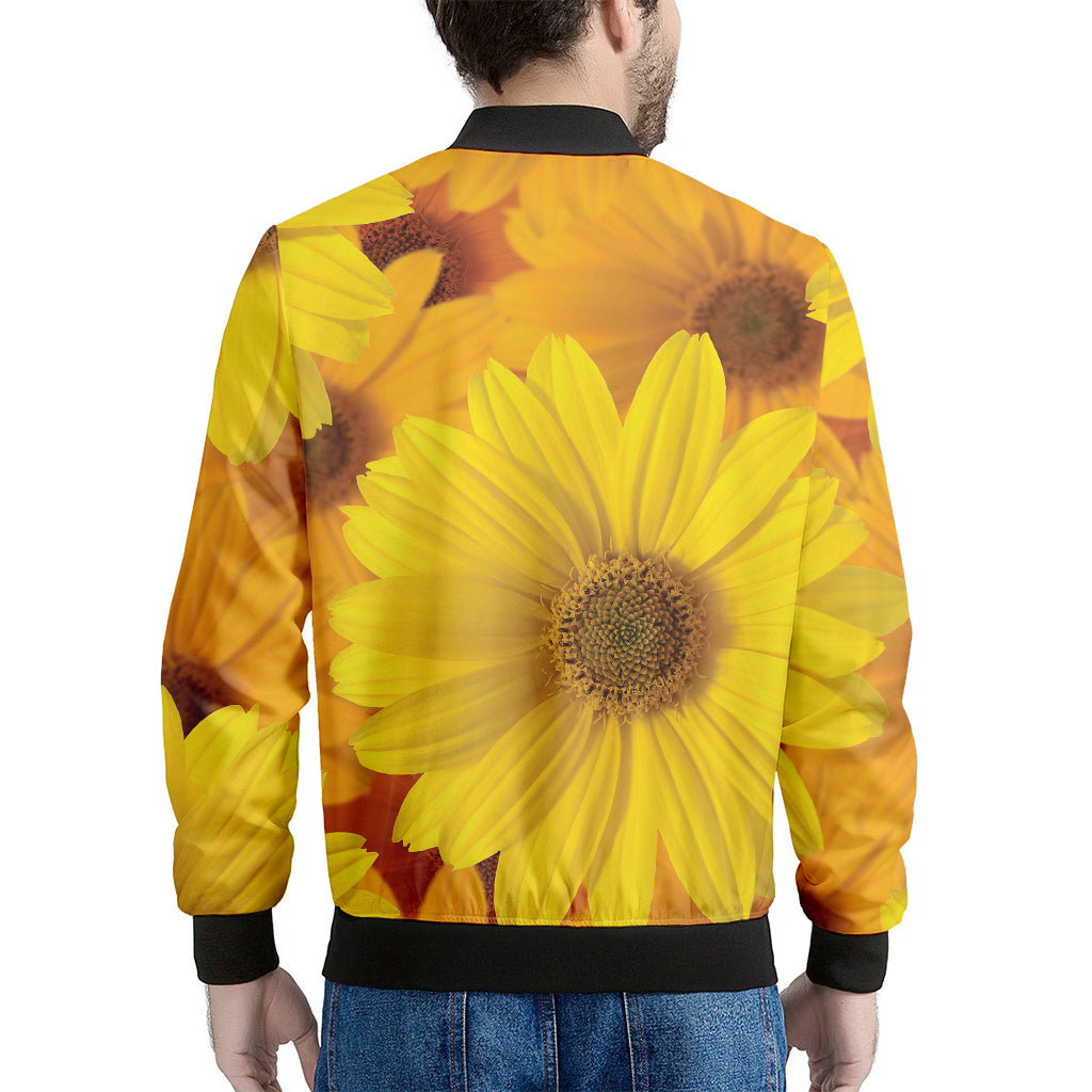 Yellow Daisy Flower Print Men's Bomber Jacket