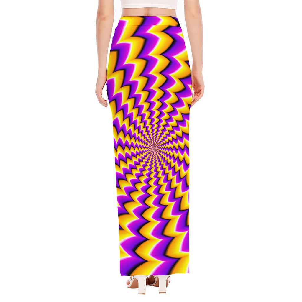 Yellow Dizzy Moving Optical Illusion High Slit Maxi Skirt
