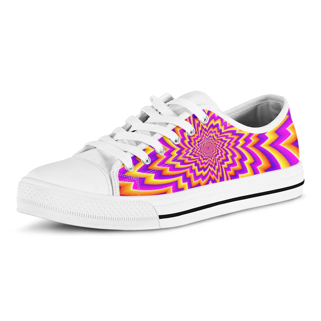 Yellow Expansion Moving Optical Illusion White Low Top Sneakers