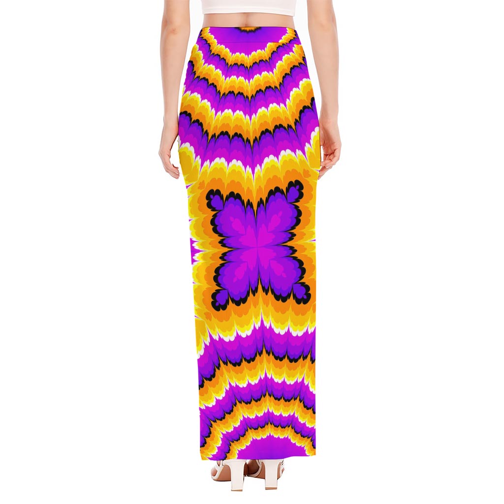 Yellow Explosion Moving Optical Illusion High Slit Maxi Skirt