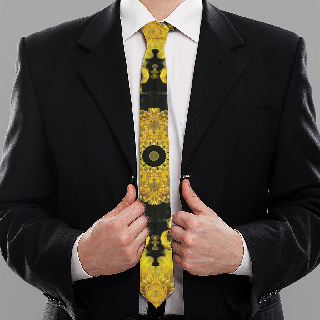 Yellow Flower Kaleidoscope Print Necktie
