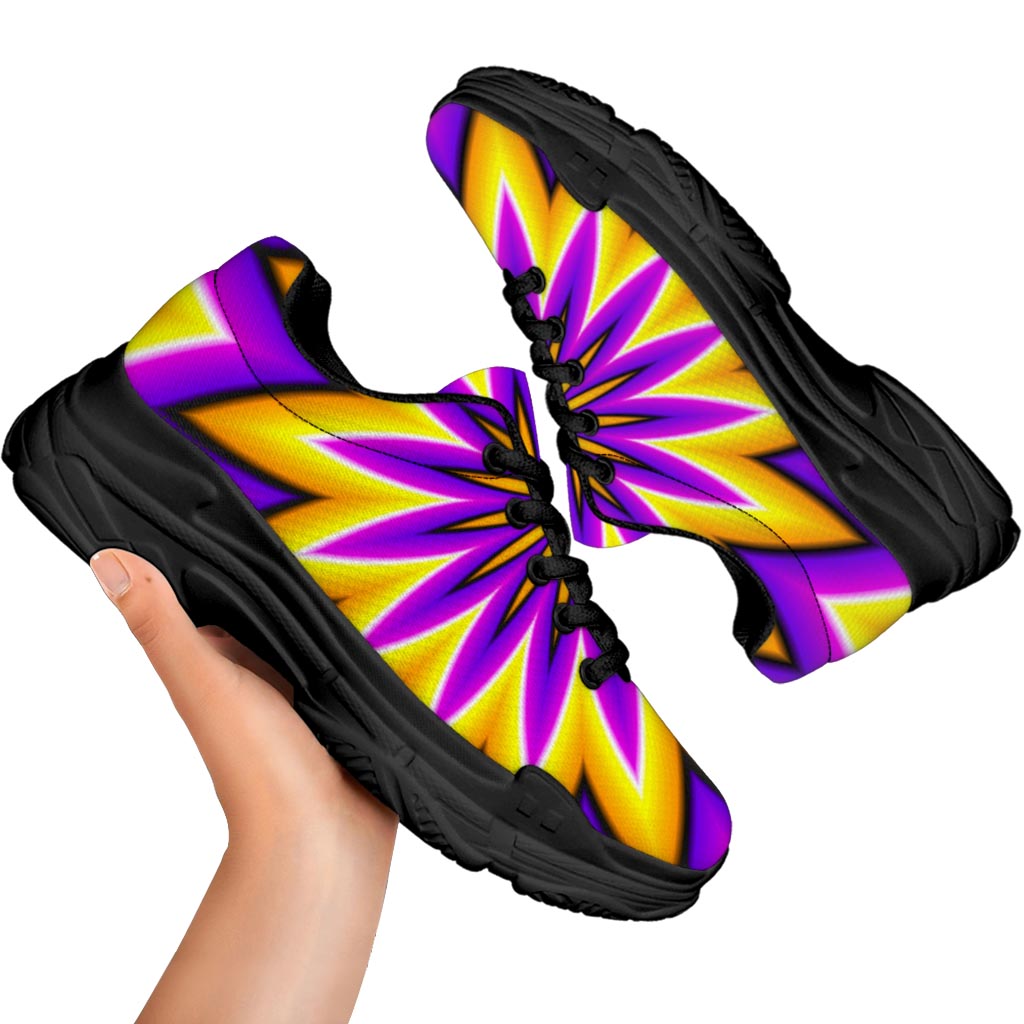 Yellow Flower Moving Optical Illusion Black Chunky Shoes