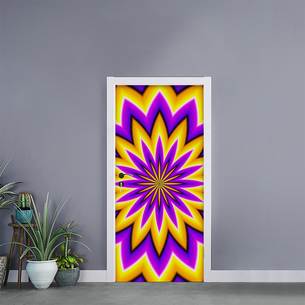 Yellow Flower Moving Optical Illusion Door Sticker