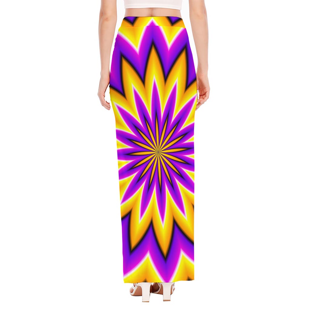 Yellow Flower Moving Optical Illusion High Slit Maxi Skirt