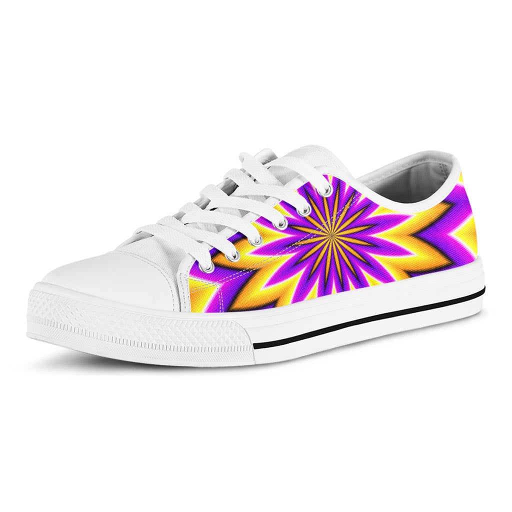 Yellow Flower Moving Optical Illusion White Low Top Sneakers