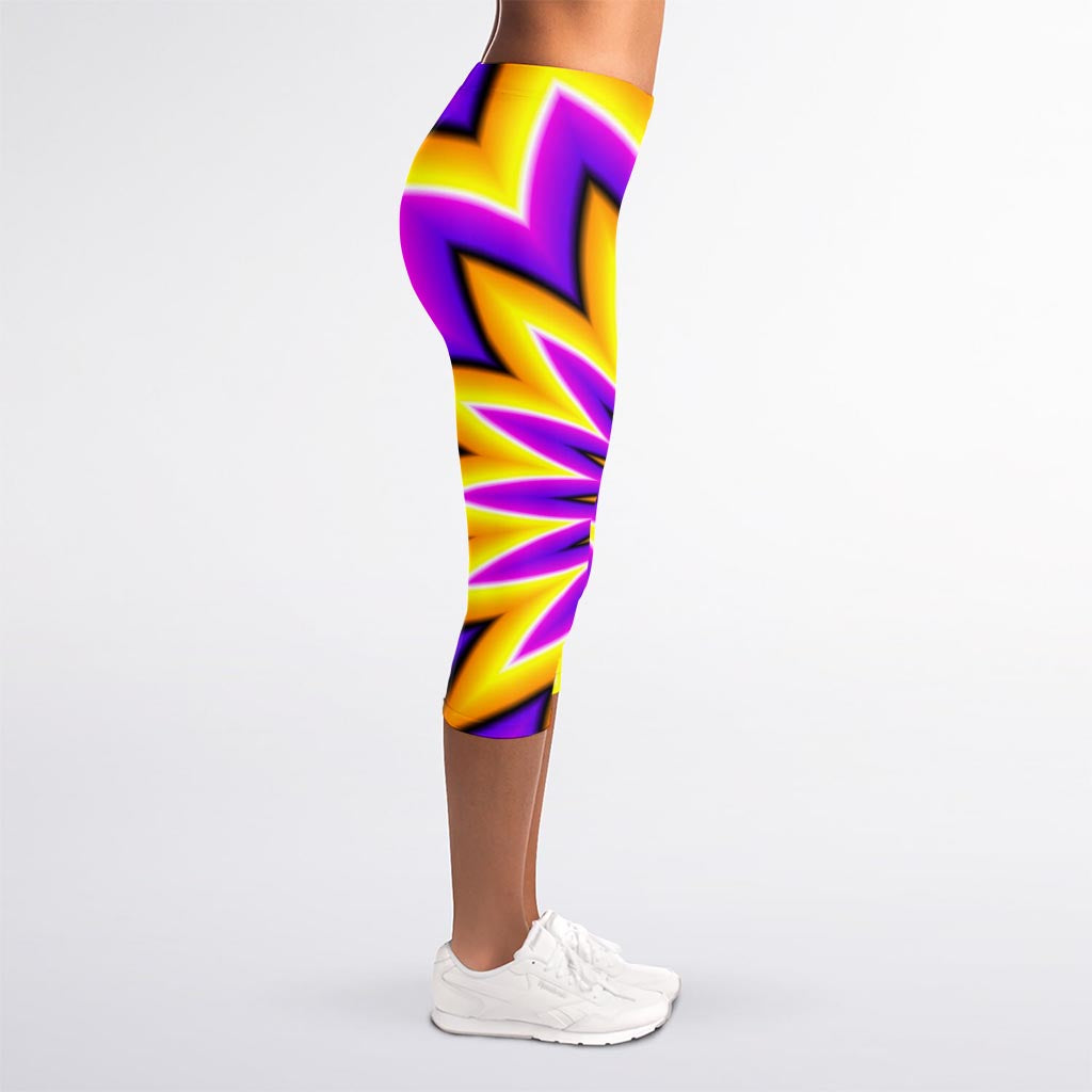 Yellow Flower Moving Optical Illusion Women's Capri Leggings