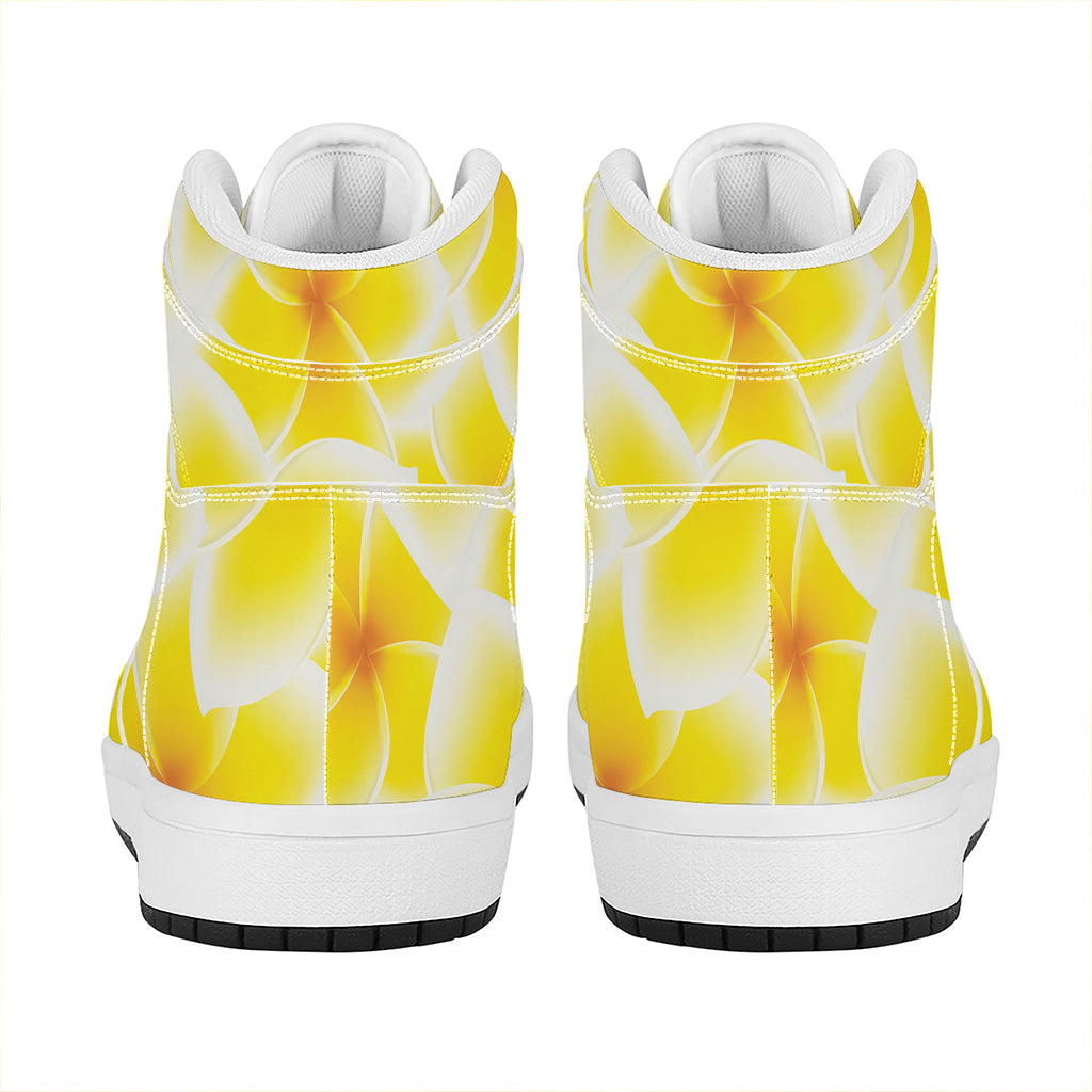 Yellow Frangipani Pattern Print High Top Leather Sneakers