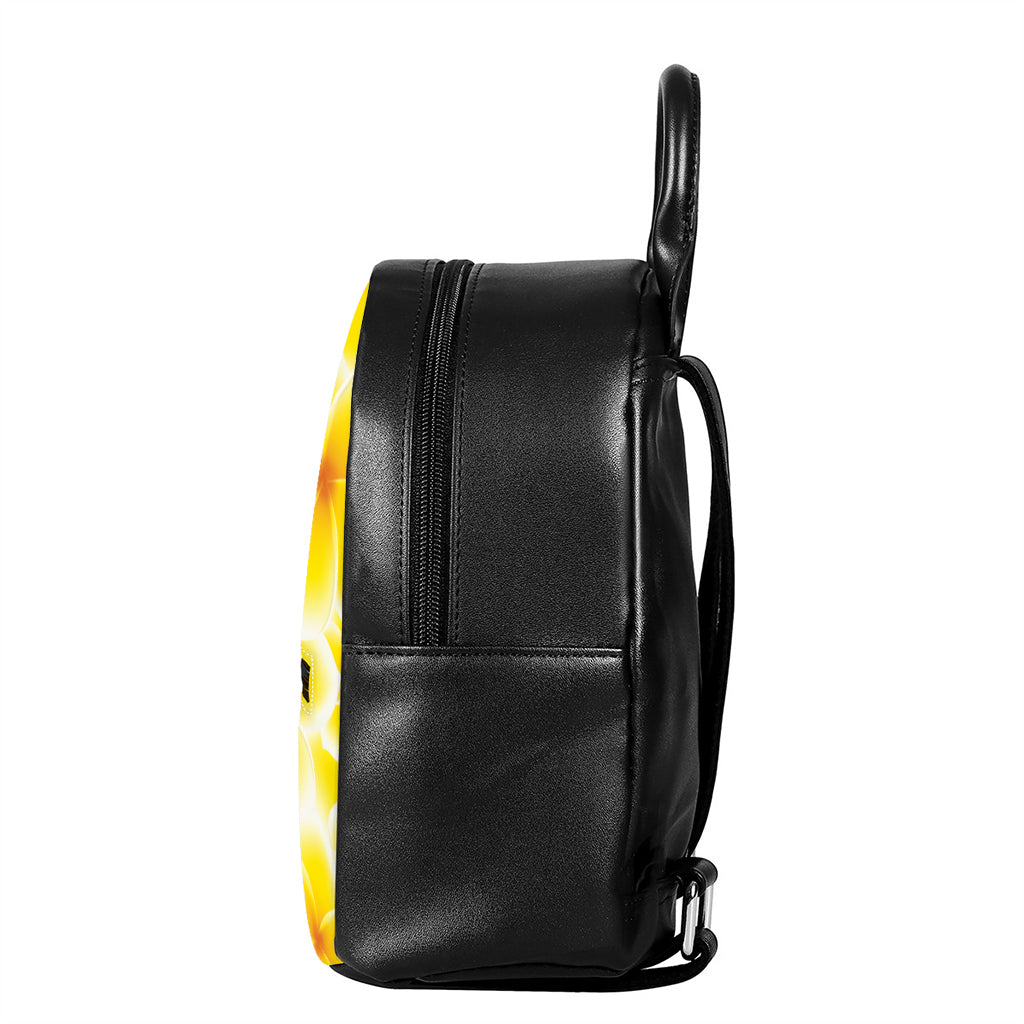 Yellow Frangipani Pattern Print Leather Backpack