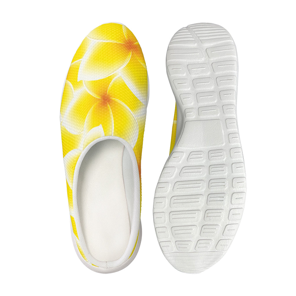 Yellow Frangipani Pattern Print Mesh Casual Shoes