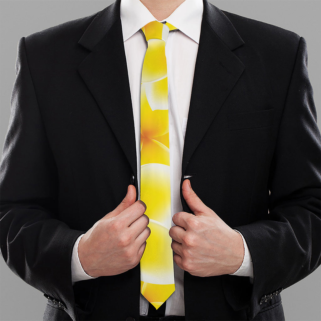 Yellow Frangipani Pattern Print Necktie