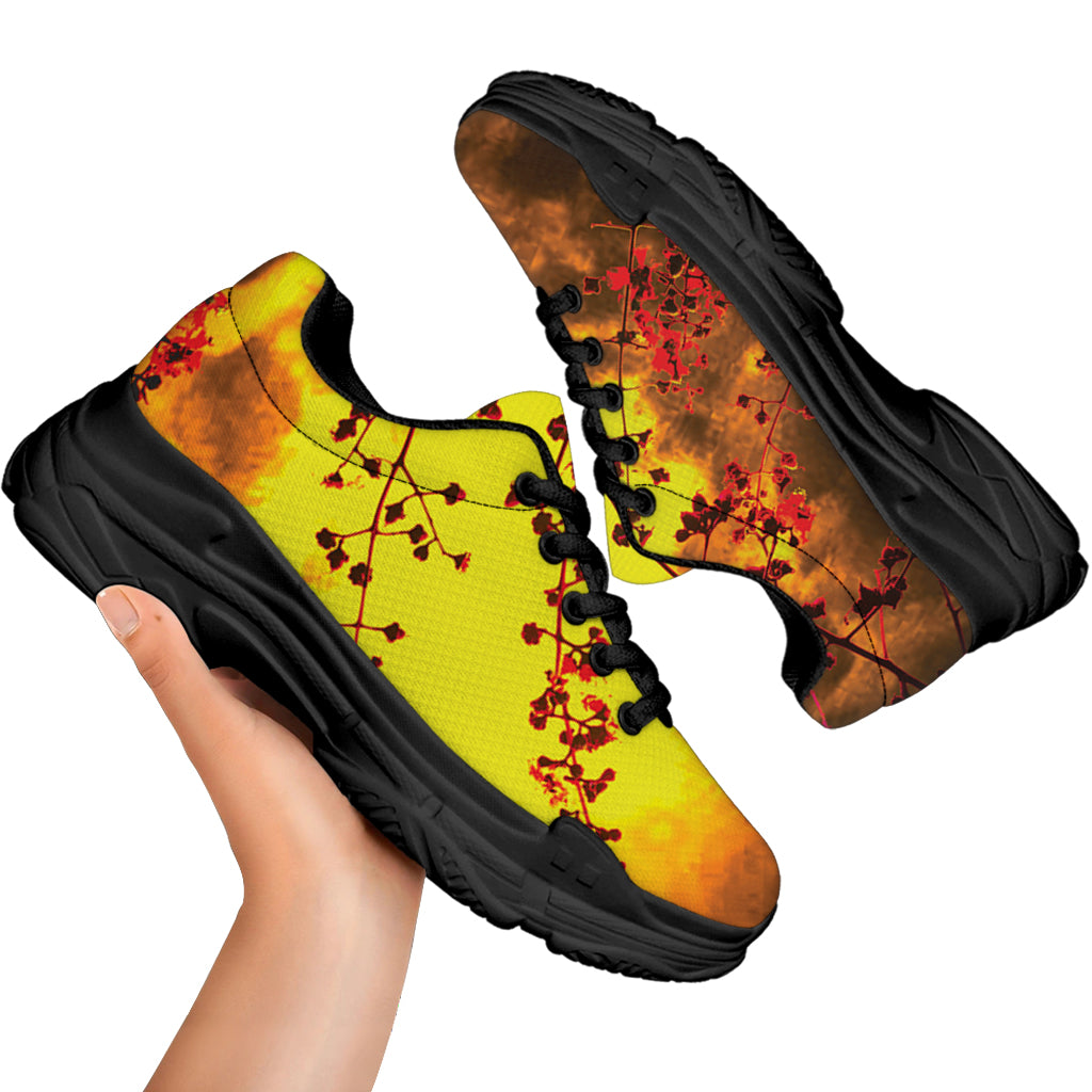Yellow Full Moon Print Black Chunky Shoes