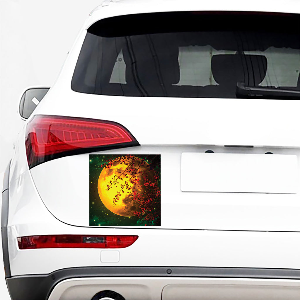 Yellow Full Moon Print Car Sticker