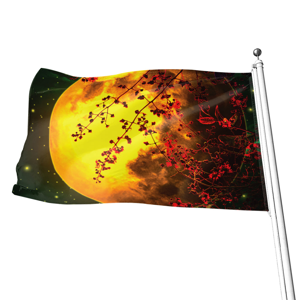 Yellow Full Moon Print Flag