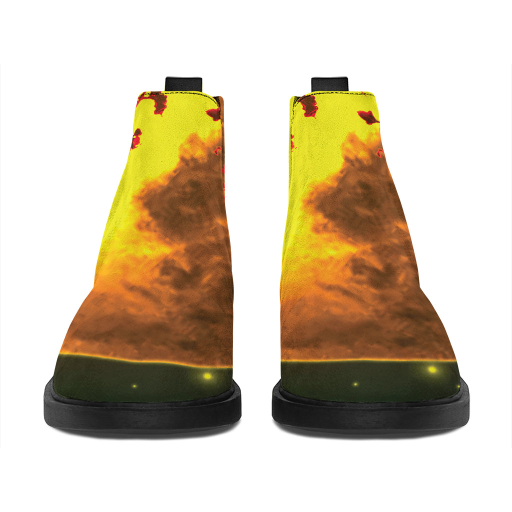 Yellow Full Moon Print Flat Ankle Boots