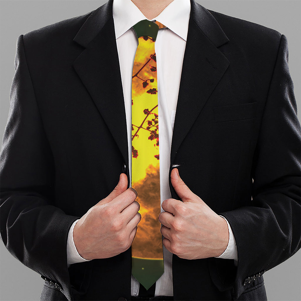 Yellow Full Moon Print Necktie