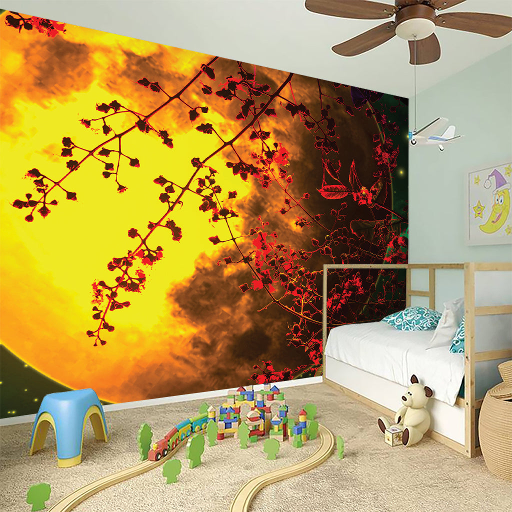 Yellow Full Moon Print Wall Sticker