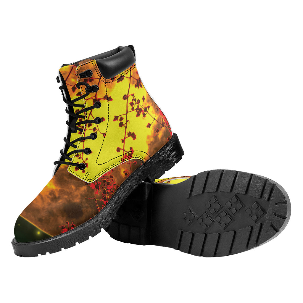 Yellow Full Moon Print Work Boots
