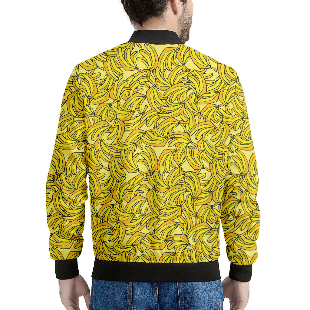 Yellow Geometric Banana Pattern Print Men's Bomber Jacket
