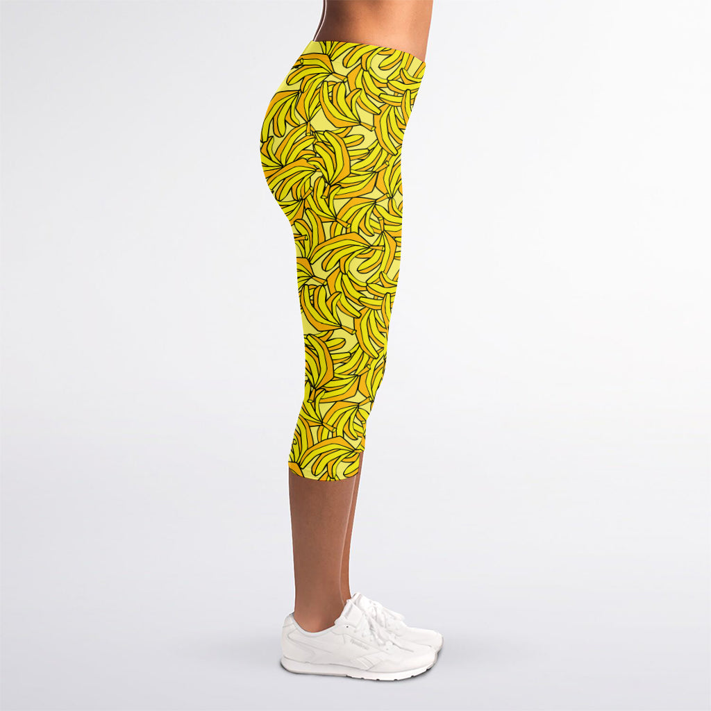 Yellow Geometric Banana Pattern Print Women's Capri Leggings