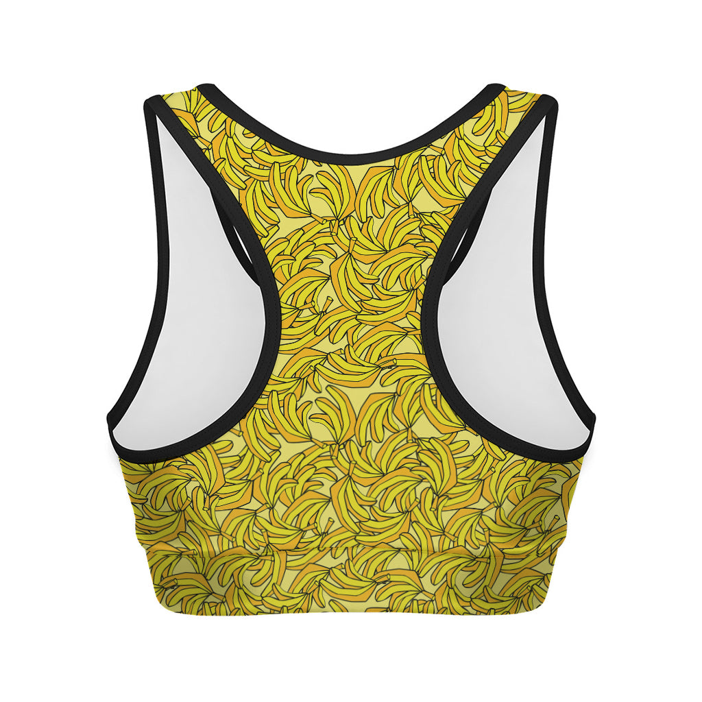 Yellow Geometric Banana Pattern Print Women's Sports Bra
