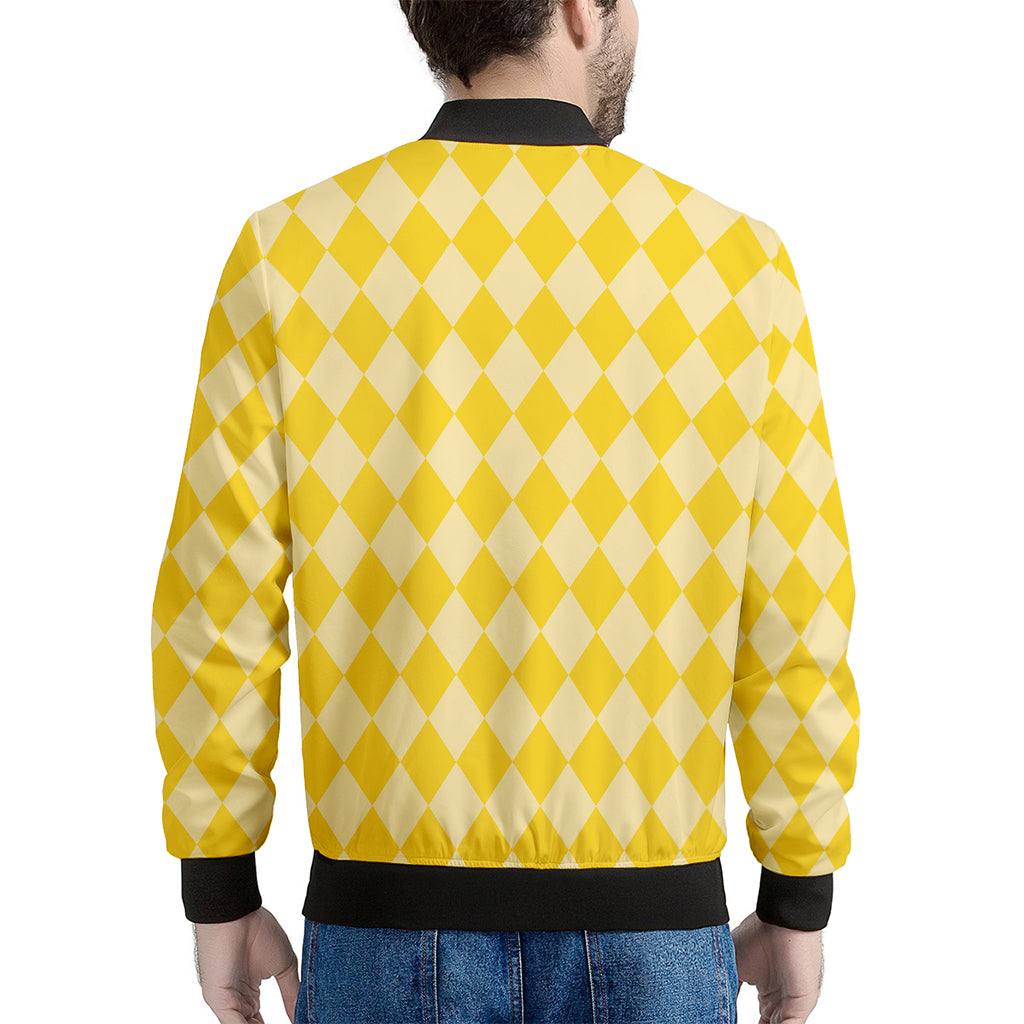 Yellow Harlequin Pattern Print Men's Bomber Jacket