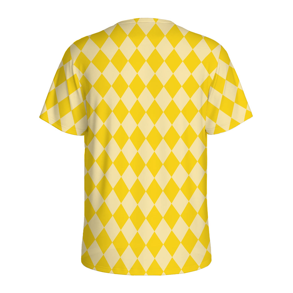 Yellow Harlequin Pattern Print Men's Sports T-Shirt