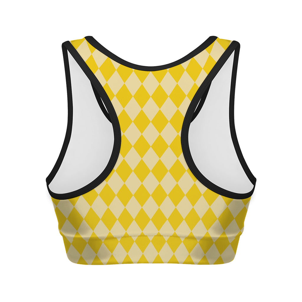 Yellow Harlequin Pattern Print Women's Sports Bra