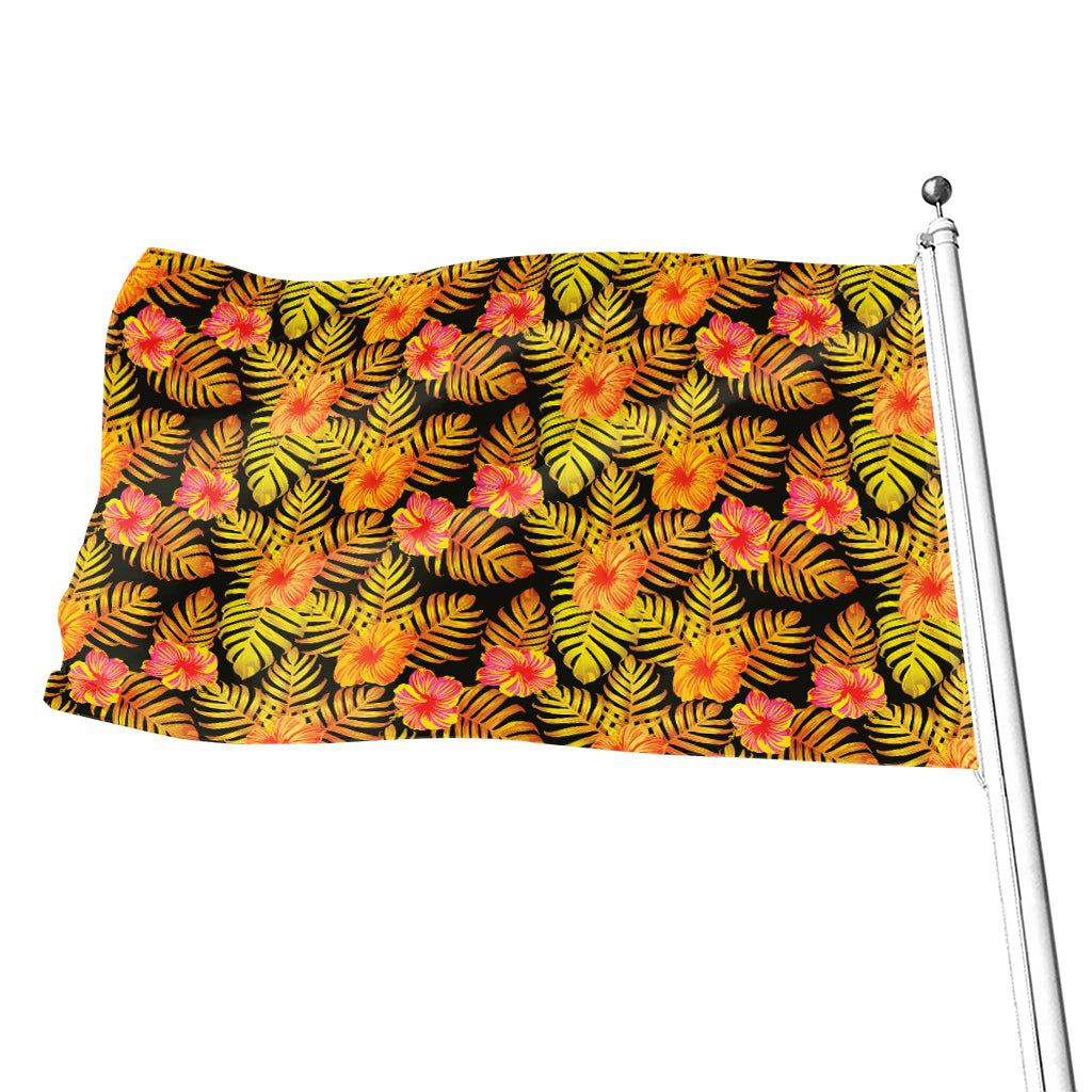 Yellow Hawaiian Tropical Pattern Print Flag