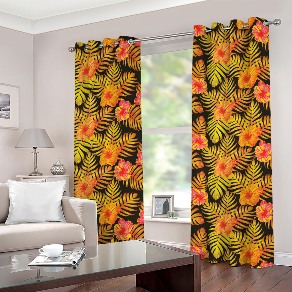 Yellow Hawaiian Tropical Pattern Print Grommet Curtains