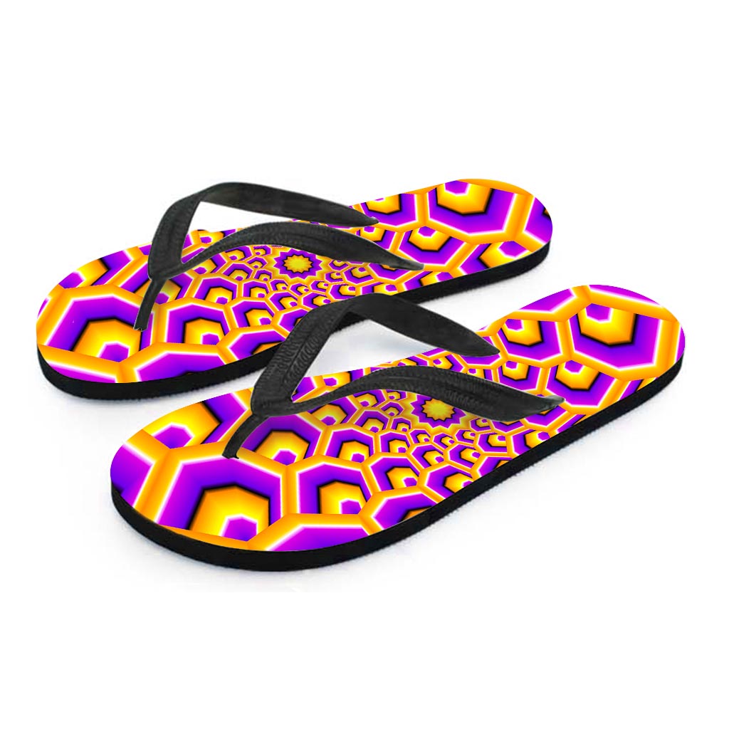 Yellow Hive Moving Optical Illusion Flip Flops