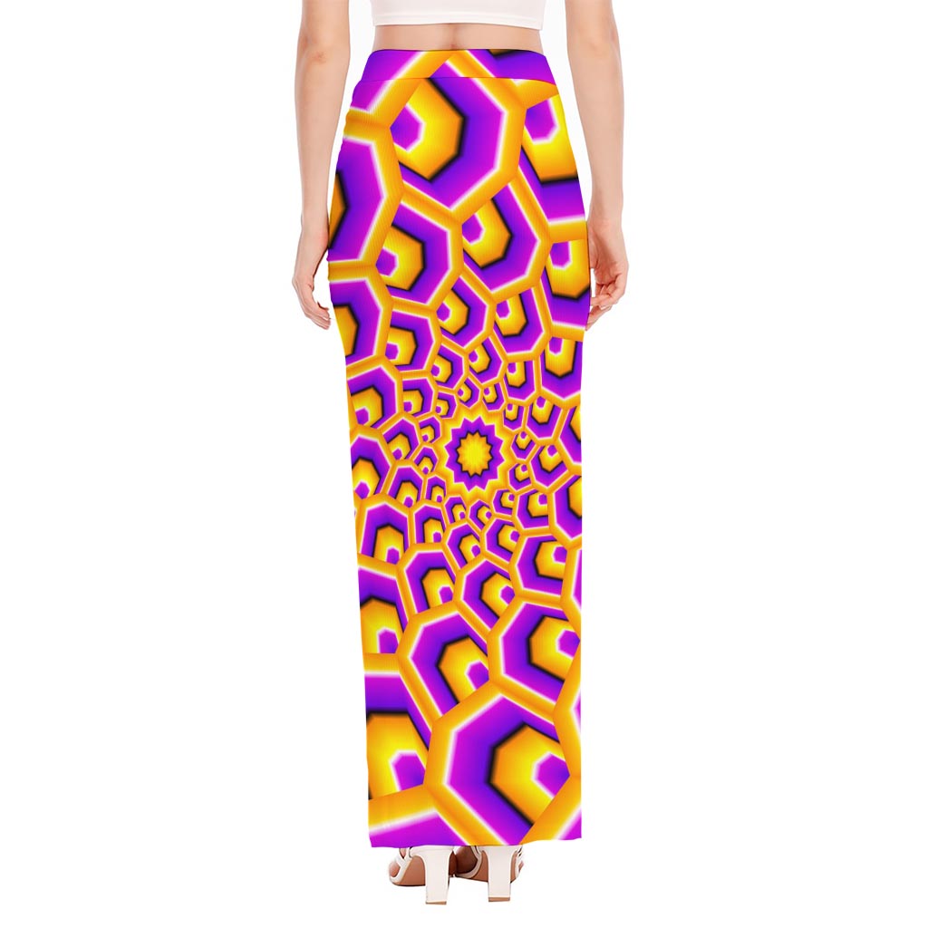Yellow Hive Moving Optical Illusion High Slit Maxi Skirt