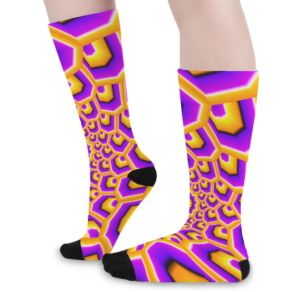 Yellow Hive Moving Optical Illusion Long Socks