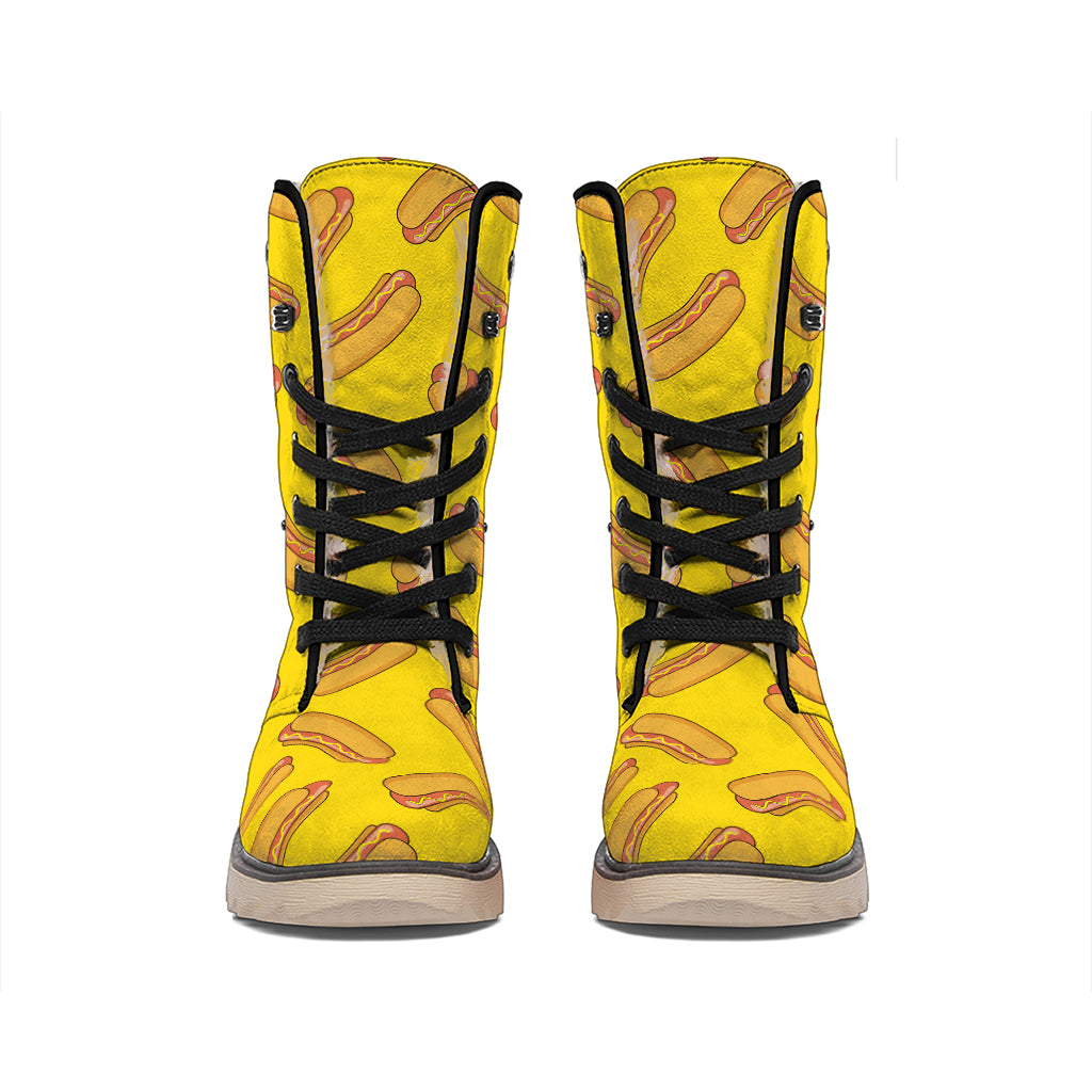 Yellow Hot Dog Pattern Print Winter Boots