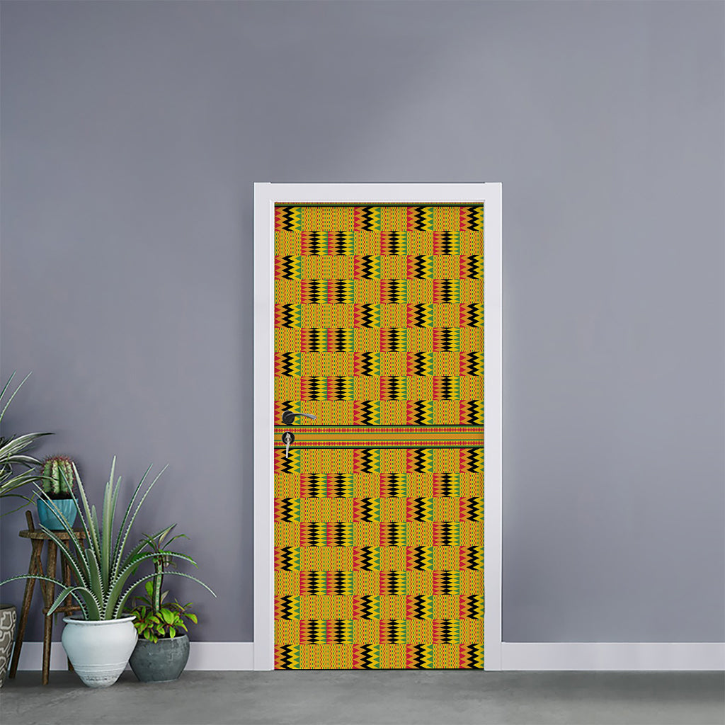 Yellow Kente Pattern Print Door Sticker