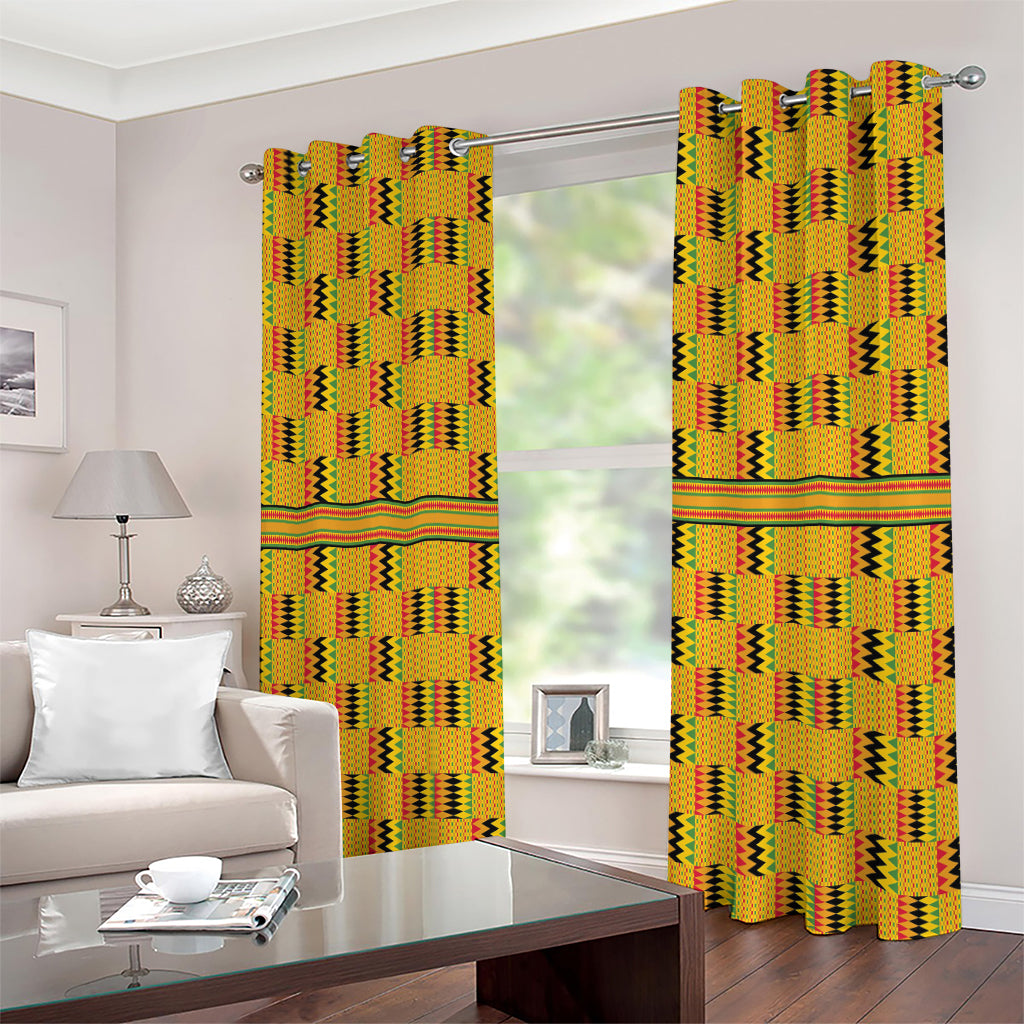 Yellow Kente Pattern Print Extra Wide Grommet Curtains